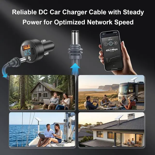 Alt view image 5 of 7 - Starlink Mini Car Adapter, 100W Starlink Mini Cable Car Charger, 12V-24V Cigarette Lighter Adapter with DC 100W Charge+USB-C PD 30W + USB-A, Waterproof & LED Voltage Display for Truck, RV, Car(10FT)