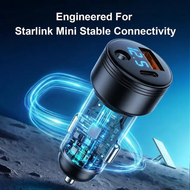 Alt view image 6 of 7 - Starlink Mini Car Adapter, 100W Starlink Mini Cable Car Charger, 12V-24V Cigarette Lighter Adapter with DC 100W Charge+USB-C PD 30W + USB-A, Waterproof & LED Voltage Display for Truck, RV, Car(10FT)
