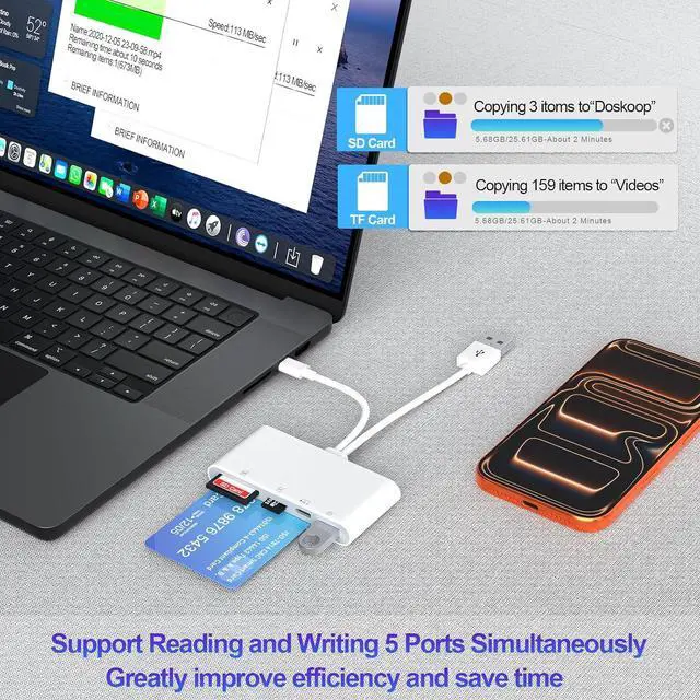 Alt view image 3 of 7 - 5-in-1 Multi USB C/USB A SD/TF/Smart Card Slot+USB OTG Memory Card Reader for iPhone 16/iPad ProDOD Military Common Access CAC Smart ID Card Reader for iPhone 16 15/iPad/Mac/Samsung/Laptop/Tablet