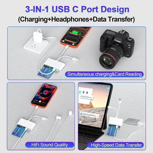 Alt view image 5 of 7 - 5-in-1 Multi USB C/USB A SD/TF/Smart Card Slot+USB OTG Memory Card Reader for iPhone 16/iPad ProDOD Military Common Access CAC Smart ID Card Reader for iPhone 16 15/iPad/Mac/Samsung/Laptop/Tablet