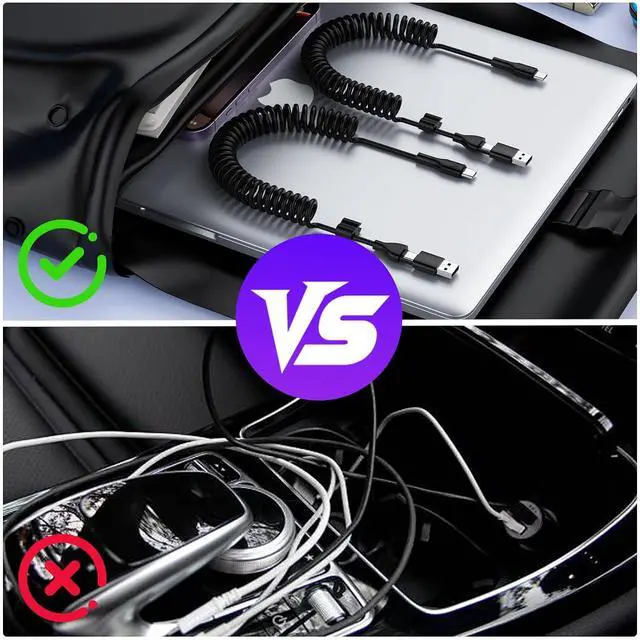 Alt view image 6 of 7 - 2 Pack CarPlay Multi Coiled 3-in-1 USBA/Type C to USB-C Short Car Cable Combo for 16 15 Pro Max Plus,4FT Fast Charge &Data Sync Charger Cord for , Pro,,Pixel,Android Auto