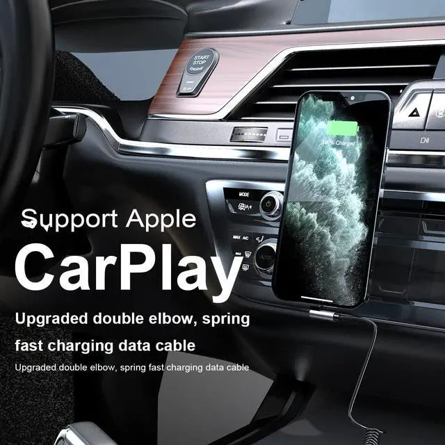 Alt view image 2 of 6 - Apple CarPlay Right Angle USB C to Lightning Coiled Coiled Charging Cable90 Degree Elbow Apple Sync Data Spring Retractable Cord Adapter for iPhone 14/13/12/11/SE/Xs/Xr/8/iPad-3FT