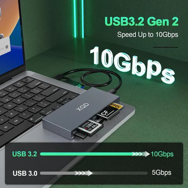 Alt view image 4 of 7 - 10Gbps 8-in-1 XQD Card Reader, USB C Multi XQD Reader for Sony G/M Series, Lexar 2933x/1400x USB Mark XQD Card/CF/XD/MS/TF/SD Reader,USB 3.0 Memory Card Reader for Windows/Mac OS/Linux/Android