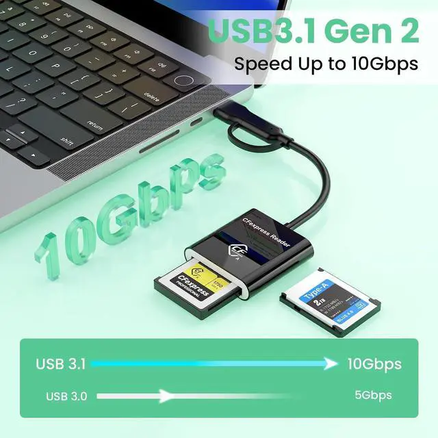 Alt view image 3 of 7 - Type A CFexpress USB C&USB A 2-in-1 Type A Card Reader for iPhone,USB 3.2 (Gen 2) 10Gbps CFexpress Adapter for iPhone 16 15/iPad/Samsung/Laptops/Tablets with Windows/Mac/Linux/Android-Plug&Play