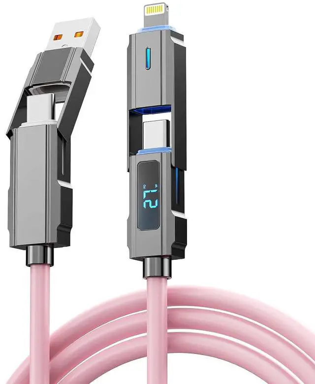 Main image of USB C/Lightning 4-in-1 Universal Multi USB Charging Cable LED Display for iPhonePink 240W Max Fast Charge Cord & Data Transfer Apple iPhone 16/15/14/13, iPad, Samsung, MacBook, iPad,Tablets -5FT