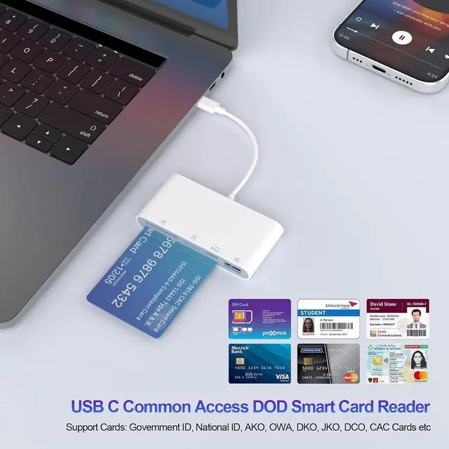 Alt view image 5 of 7 - USB C SD Card Reader for iPhone, 5-in-1 Multi Memory Card Reader with SD+TF+Smart Card Slot+USB OTG+USB-C Port, DOD Military USBC Common Access CAC Smart ID Card Reader for iPhone 16/iPad/Mac/Laptop