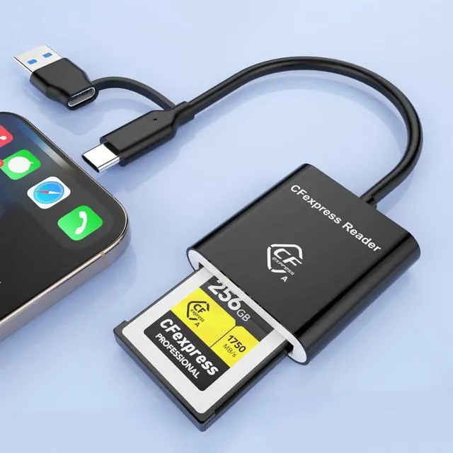 Main image of 2-in-1 Type B CFexpress USB C&USB A Type B Card Reader for iPhone,USB 3.2 (Gen 2) 10Gbps CFexpress Adapter for iPhone 16 15/iPad/Samsung/Laptops/Tablets with Windows/Mac/Linux/Android-Plug&Play