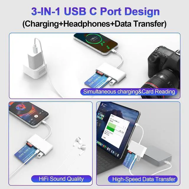 Alt view image 4 of 7 - USB C SD Card Reader for iPhone, 5-in-1 Multi Memory Card Reader with SD+TF+Smart Card Slot+USB OTG+USB-C Port, DOD Military USBC Common Access CAC Smart ID Card Reader for iPhone 16/iPad/Mac/Laptop