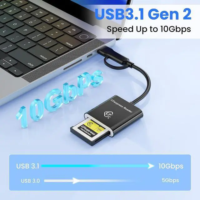 Alt view image 3 of 7 - 2-in-1 Type B CFexpress USB C&USB A Type B Card Reader for iPhone,USB 3.2 (Gen 2) 10Gbps CFexpress Adapter for iPhone 16 15/iPad/Samsung/Laptops/Tablets with Windows/Mac/Linux/Android-Plug&Play