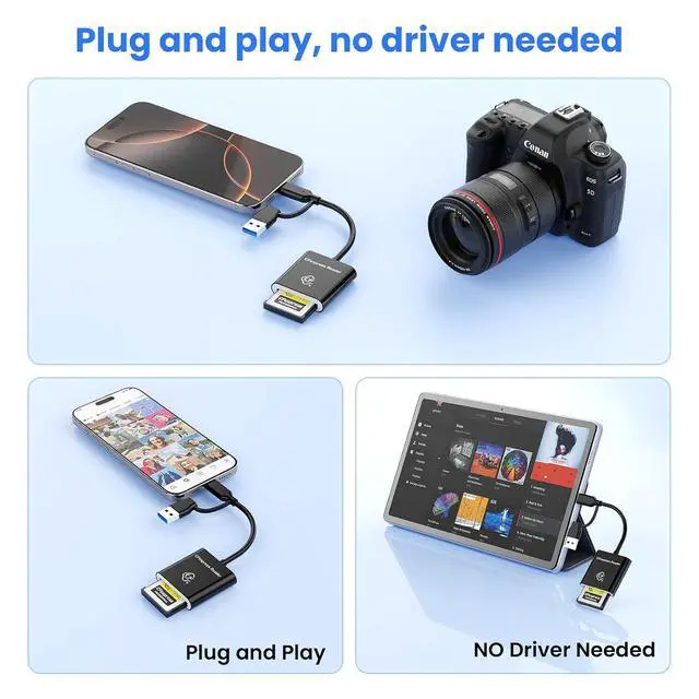 Alt view image 4 of 7 - 2-in-1 Type B CFexpress USB C&USB A Type B Card Reader for iPhone,USB 3.2 (Gen 2) 10Gbps CFexpress Adapter for iPhone 16 15/iPad/Samsung/Laptops/Tablets with Windows/Mac/Linux/Android-Plug&Play