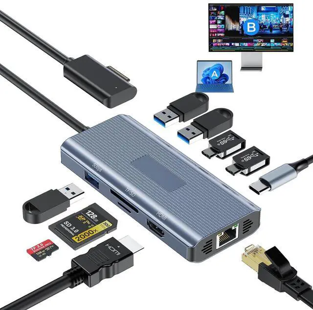 Main image of Surface Docking Station 4K HDMI Display, 10-in-1 Surface Pro Dock with Power Supply for Microsoft Surface Pro 12/11/10/9/8/7/6/5/4/3, Surface Laptop 7/6/5/4, Surface Go/Book/Laptop Go