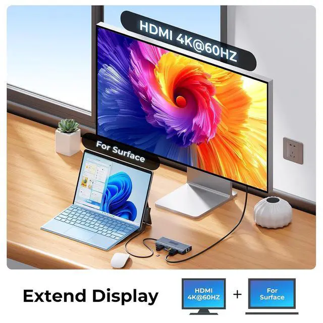 Alt view image 2 of 7 - Surface Docking Station 4K HDMI Display, 10-in-1 Surface Pro Dock with Power Supply for Microsoft Surface Pro 12/11/10/9/8/7/6/5/4/3, Surface Laptop 7/6/5/4, Surface Go/Book/Laptop Go