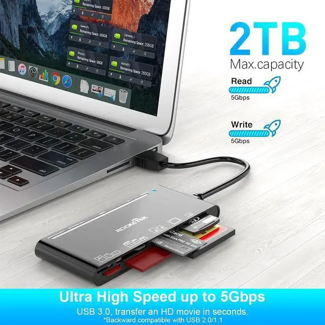 Alt view image 3 of 7 - USB 3.0 SD Card Reader, 7-in-1 Multi Memory Card Reader for SD SDXC SDHC Micro SD CF MS MMC Camera Memory Card XD Card Reader, Plug and Play Simultaneously Read/Writer(5Gbps) for Mac OS, Windows