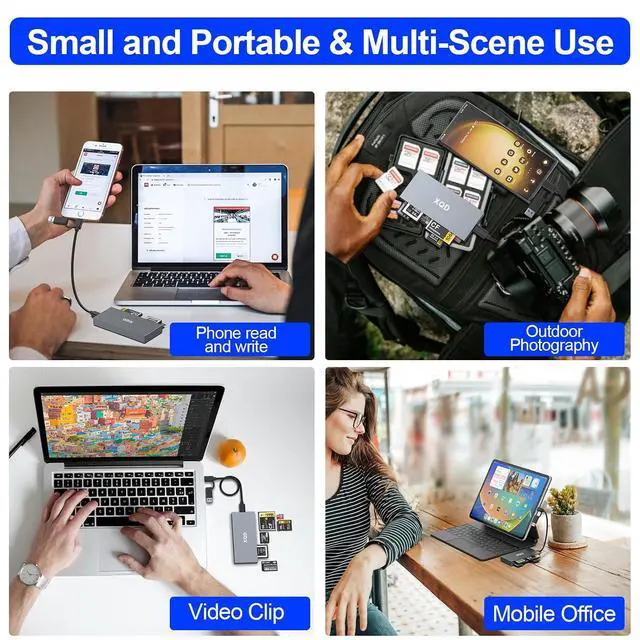 Alt view image 6 of 7 - 8 in 1 XQD Card Reader, 10Gbps Multi XQD Reader for Sony G/M Series, Lexar 2933x/1400x USB Mark XQD Card/CF/XD/MS/TF/SD Reader, USB C USB 3.0 Memory Card Reader for Windows/Mac OS/Linux/Android