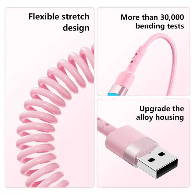 Alt view image 6 of 7 - 2Pack Apple CarPlay USB A to Lightning iPhone Coiled Charger Cable for Car,4Ft Short Charging Cord Sync Data Retractable Charger Connector for iPhone 14/13/12/11 SE/Xr/iPadMFi Certified-Pink