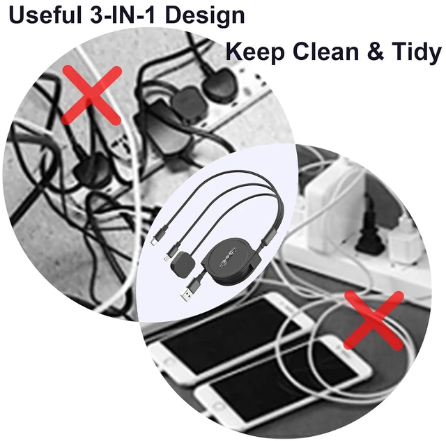 Alt view image 6 of 7 - Multi 3-in-1 Retractable Universal Charging Cable+Apple Smart Watch Charger Cord,USB A to Lightning+Type C+Watch Charger for iWatch Series 9 8 7 6 5 4 3 2 SE/iPhone 14 13 12 Pro/Samsung/iPad-Black