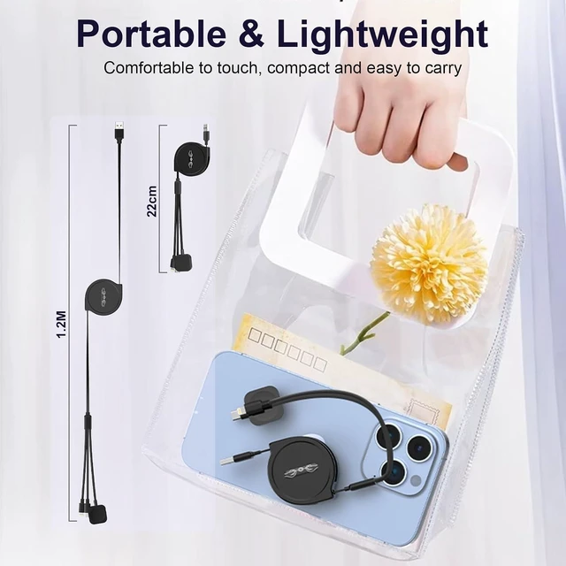 Alt view image 7 of 7 - Multi 3-in-1 Retractable Universal Charging Cable+Apple Smart Watch Charger Cord,USB A to Lightning+Type C+Watch Charger for iWatch Series 9 8 7 6 5 4 3 2 SE/iPhone 14 13 12 Pro/Samsung/iPad-Black