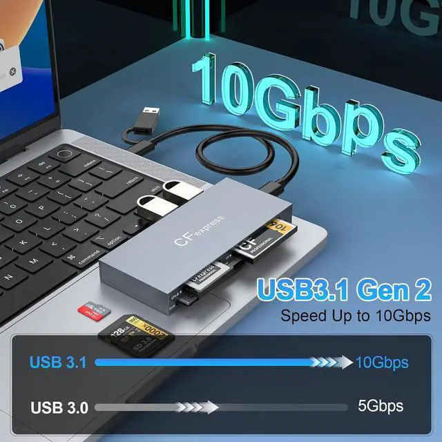 Alt view image 4 of 7 - Type B XQD Card Reader 8 in 1 USB C/USB A for CFexpress Type B Card,10Gbps CFexpress Adapter for Type B/CF/XD/MS/TF/SD Card with Windows/Mac/Linux/Android for iPhone 16/15, iPad/Samsung/Laptop/Tablet