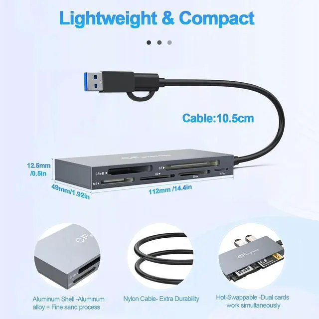 Alt view image 7 of 7 - Type B XQD Card Reader 8 in 1 USB C/USB A for CFexpress Type B Card,10Gbps CFexpress Adapter for Type B/CF/XD/MS/TF/SD Card with Windows/Mac/Linux/Android for iPhone 16/15, iPad/Samsung/Laptop/Tablet