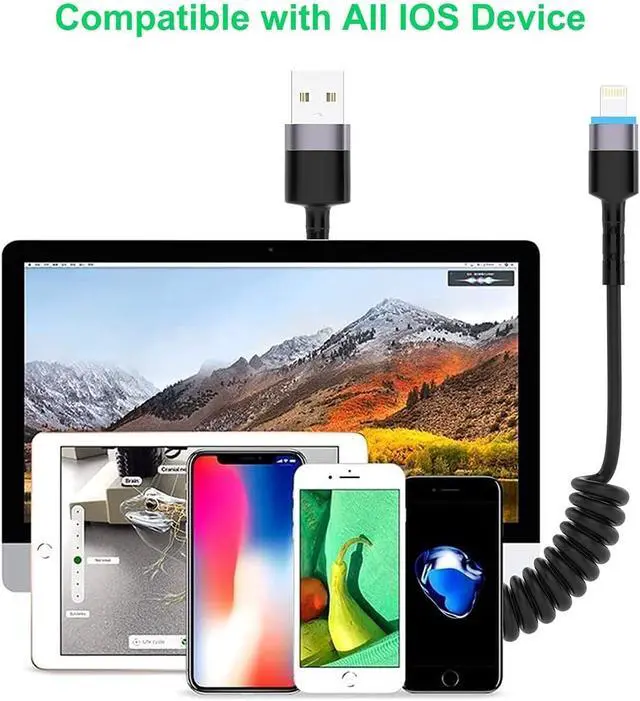 Alt view image 2 of 7 - 2Pack CarPlay USB iPhone Coiled Lightning Charging Cable for Car/Uber,3Ft Apple Short Charging Cord Sync Data Retractable Charger Adapter Connector for iPhone 15/14/13/SE/Xr/iPad/AirPods[MFi Certified