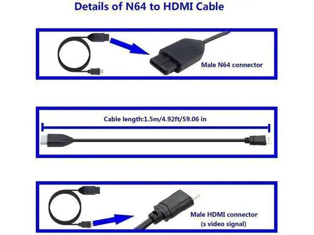 Alt view image 3 of 7 - Vszerda N64 to HDMI Converter Adapter All-in-One HDMI Link Cable Conversion with S-Video Signal Output (Better Than AV Video Quality), for N64 Converter for Gamecube/64/SNES/SFC(1.5m /4.92FT