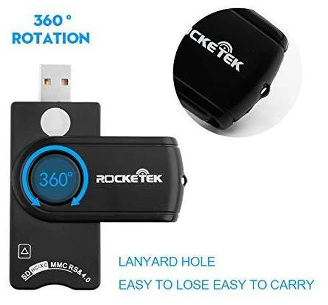 Alt view image 7 of 7 - USB Smart Card Reader, Rocketek DOD Military USB Cac Memory Card Reader Compatible with Windows, Linux/Unix, MacOS X - Build In SDHC/SDXC/SD Card Reader and Micro SD Card Reader