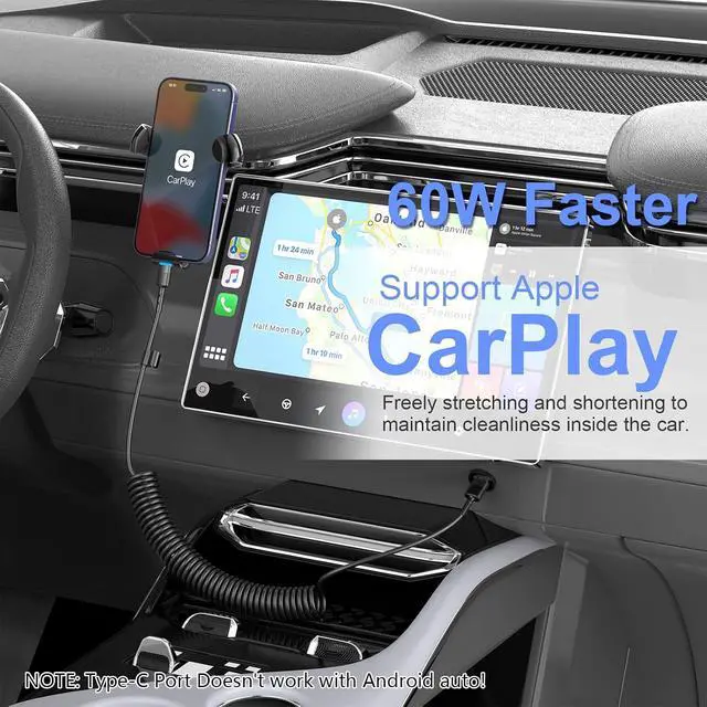 Alt view image 2 of 7 - 2Pack Apple CarPlay USB A to Lightning iPhone Coiled Charger Cable for Car,4Ft Short Charging Cord Sync Data Retractable Charger Connector for iPhone 14/13/12/11 SE/Xr/iPadMFi Certified-Black