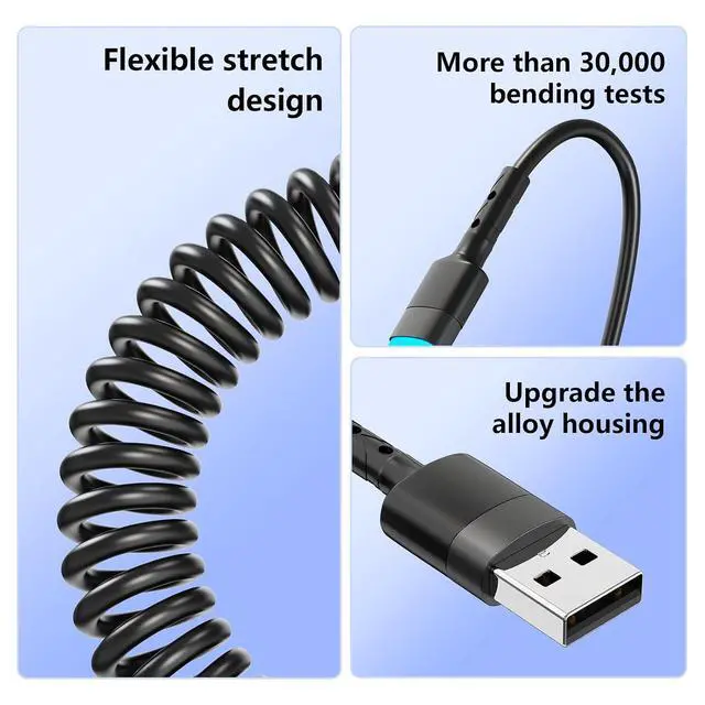 Alt view image 5 of 7 - 2Pack Apple CarPlay USB A to Lightning iPhone Coiled Charger Cable for Car,4Ft Short Charging Cord Sync Data Retractable Charger Connector for iPhone 14/13/12/11 SE/Xr/iPadMFi Certified-Black