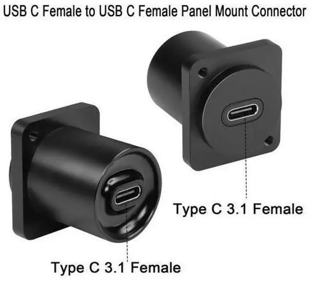 Alt view image 2 of 7 - Vszerda 10Gbps USB-C to USB-C Panel Mount Adapter, Type-C 3.1 Female to Female Straight Connector, 100W Charging, Integral Al Alloy Housing, D-Type/XLR Panel Mount, Extension
