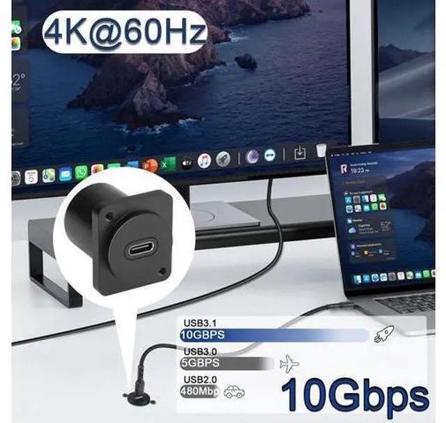 Alt view image 4 of 7 - Vszerda 10Gbps USB-C to USB-C Panel Mount Adapter, Type-C 3.1 Female to Female Straight Connector, 100W Charging, Integral Al Alloy Housing, D-Type/XLR Panel Mount, Extension