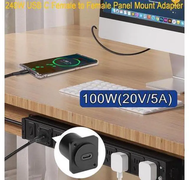 Alt view image 5 of 7 - Vszerda 10Gbps USB-C to USB-C Panel Mount Adapter, Type-C 3.1 Female to Female Straight Connector, 100W Charging, Integral Al Alloy Housing, D-Type/XLR Panel Mount, Extension