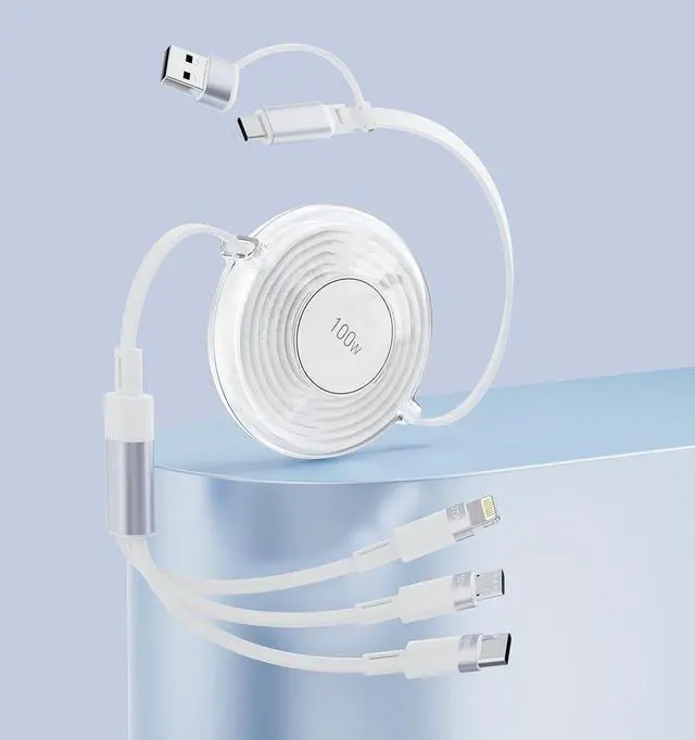 Main image of USB C Retractable Multi 5-in-1 USB A/Type C to Lightning/USB C/Micro iPhone Charger Cable,100W Multiple Apple Charging Cord iPhone 15 14 13 12 Pro Max Xs Xr X 8 7Plus SE/Samsung/iPad Pro-White