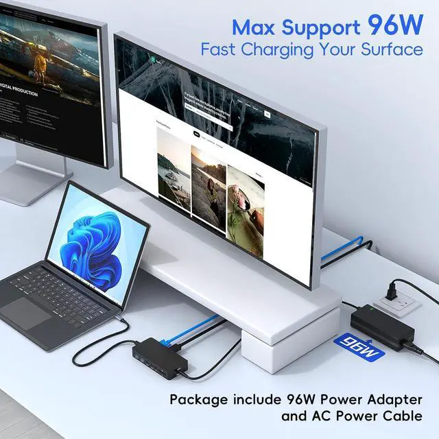Alt view image 5 of 7 - New Surface Thunderbolt 4 Dock Triple Displays 4K HDMI*2+VGA, 12 in 1 Surface Pro Docking Station with Power Adapter for Surface Pro 12/11/10/9/8/X/7/6/5, Surface Laptop 7/6/5/4, Surface Book Go Dock