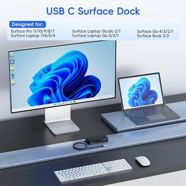 Alt view image 7 of 7 - New Surface Thunderbolt 4 Dock Triple Displays 4K HDMI*2+VGA, 12 in 1 Surface Pro Docking Station with Power Adapter for Surface Pro 12/11/10/9/8/X/7/6/5, Surface Laptop 7/6/5/4, Surface Book Go Dock