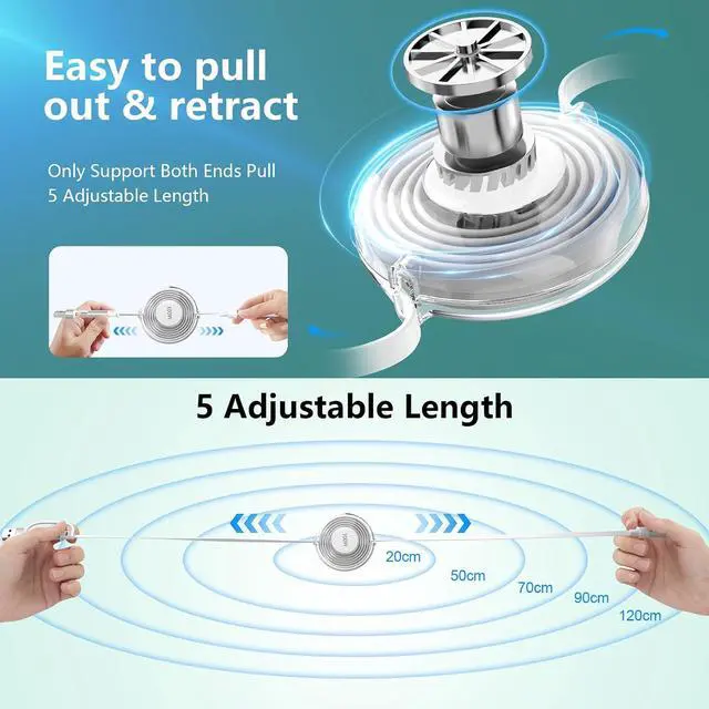 Alt view image 4 of 7 - USB C Retractable Multi 5-in-1 USB A/Type C to Lightning/USB C/Micro iPhone Charger Cable,100W Multiple Apple Charging Cord iPhone 15 14 13 12 Pro Max Xs Xr X 8 7Plus SE/Samsung/iPad Pro-White