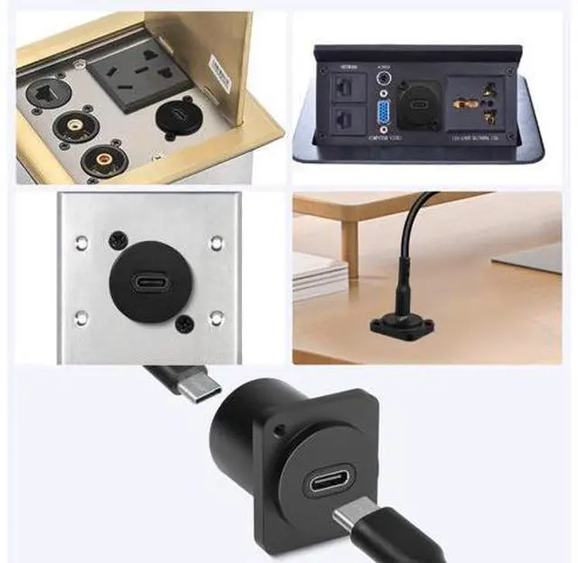 Alt view image 7 of 7 - Vszerda 10Gbps USB-C to USB-C Panel Mount Adapter, Type-C 3.1 Female to Female Straight Connector, 100W Charging, Integral Al Alloy Housing, D-Type/XLR Panel Mount, Extension