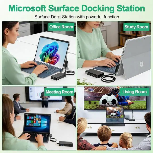 Alt view image 7 of 7 - Docking Station 12 in 1 Triple Displays for Surface Dock,4K Dual HDMI+VGA with Power Adapter for Surface Pro 12/11/10/9/8/X/7/6/5/4/3,Surface Laptop 7/6/5/4/3/2/1,Surface Book Go