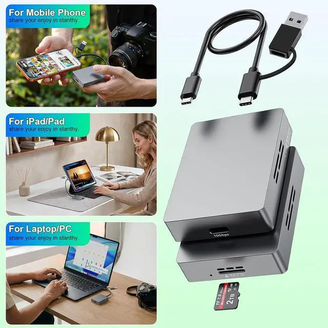 Alt view image 3 of 7 - 10Gbps Type C/USB A MicroSD Express Card Reader, USB 3.2 Gen 2, TF7.0 Card Read, Internal Intelligent Fan,Supports hot-swapping,Plug & Play,no Driver Required with Express microSD UHS-II Card