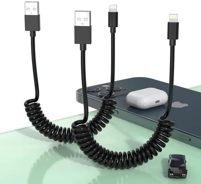 Main image of 2Pack CarPlay USB iPhone Coiled Lightning Charging Cable for Car/Uber,3Ft Apple Short Charging Cord Sync Data Retractable Charger Adapter Connector for iPhone 15/14/13/SE/Xr/iPad/AirPods[MFi Certified