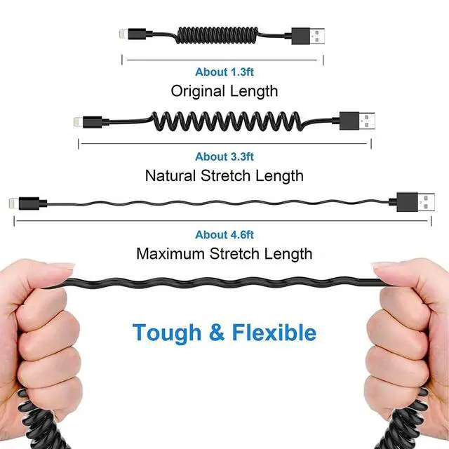 Alt view image 5 of 7 - 2Pack CarPlay USB iPhone Coiled Lightning Charging Cable for Car/Uber,3Ft Apple Short Charging Cord Sync Data Retractable Charger Adapter Connector for iPhone 15/14/13/SE/Xr/iPad/AirPods[MFi Certified