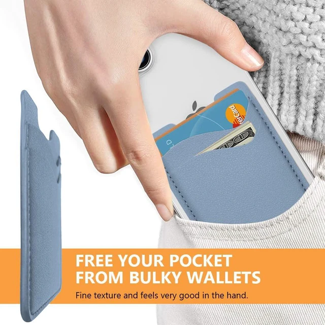 Alt view image 2 of 6 - Puxnoin Leather Phone Stretchy Card Holder for Back of Phone, 2Pack Blue