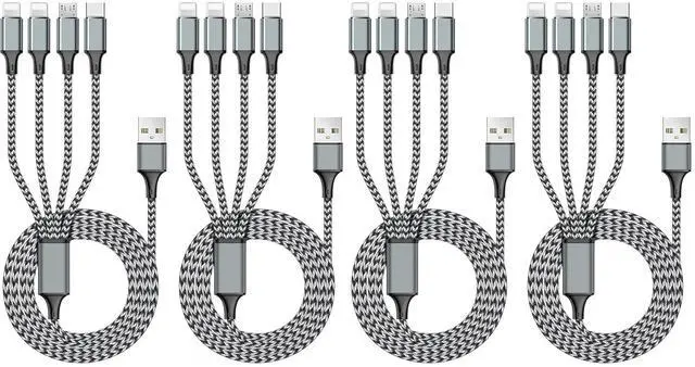 Main image of Puxnoin Multi Charging Cable 6FT 2Pack Multi Charger Cable 4 in 1 Universal Multiple USB Fast Charging Cord with Type-C, Micro USB Port for Most Cell Phone, Tablets (Pack of 2)