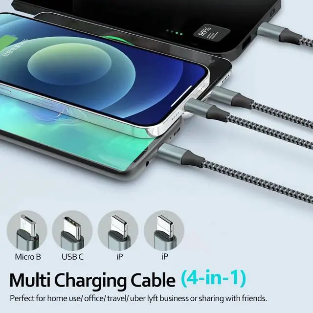 Alt view image 4 of 7 - Puxnoin Multi Charging Cable 6FT 2Pack Multi Charger Cable 4 in 1 Universal Multiple USB Fast Charging Cord with Type-C, Micro USB Port for Most Cell Phone, Tablets (Pack of 2)
