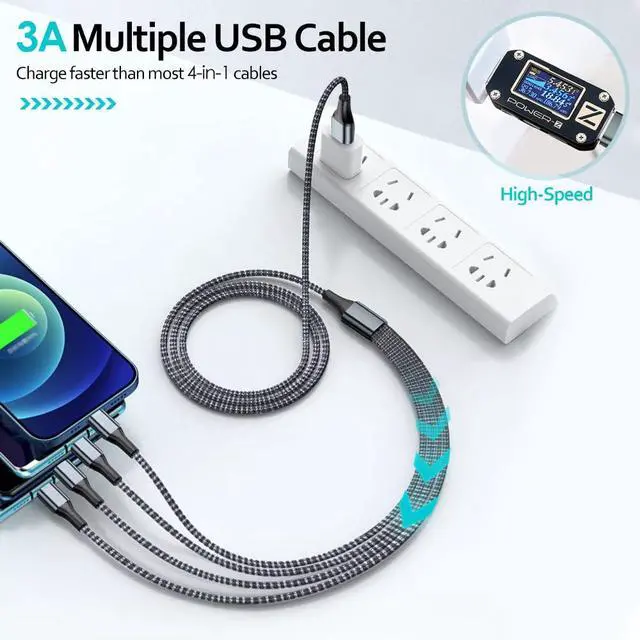 Alt view image 5 of 7 - Puxnoin Multi Charging Cable 6FT 2Pack Multi Charger Cable 4 in 1 Universal Multiple USB Fast Charging Cord with Type-C, Micro USB Port for Most Cell Phone, Tablets (Pack of 2)