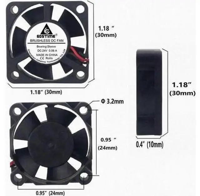 Alt view image 4 of 6 - 1 Pack Gdstime 3010 DC24V 2Pin Mini Brushless Cooling Fan, 30×30×10mm 3cm Portable Heatsink Fan
