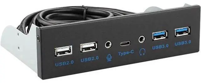 Main image of 5.25 Inch Optical Drive Bay Multifunction Front Panel Expansion Board, 10Gbps USB3.1 Gen2 Type-C, 7 Ports Total with USB3.0, USB2.0, HD Audio & Mic Jack, Equipped with 20Pin Key-A USB3.1 Motherboard H