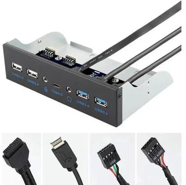 Alt view image 6 of 6 - 5.25 Inch Optical Drive Bay Multifunction Front Panel Expansion Board, 10Gbps USB3.1 Gen2 Type-C, 7 Ports Total with USB3.0, USB2.0, HD Audio & Mic Jack, Equipped with 20Pin Key-A USB3.1 Motherboard H
