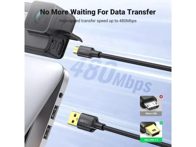 Alt view image 2 of 7 - UGREEN 10FT USB 2.0 Mini B Cable, USB A to Mini USB Charging & Data Sync Cord Compatible with Garmin Nuvi GPS, Dash Cam, Digital Camera, PS3 Controller, External Hard Drive, GoPro Hero 3+, PDA