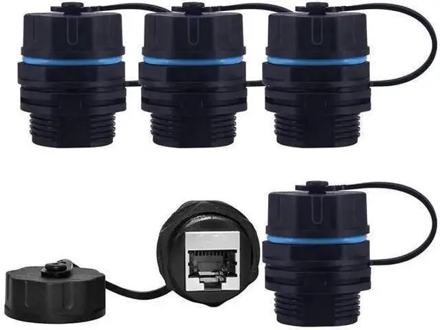 Main image of 5 PCS IP67 Panel Mount Shielded Waterproof RJ45 Female to Female Coupler with Dust Caps, Pure Copper Outdoor LAN Cable Extender, Compatible with Cat5/Cat5e/Cat6/Cat6A/Cat7 Ethernet Cables