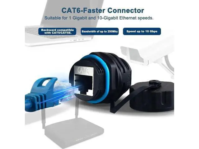 Alt view image 2 of 7 - 5 PCS IP67 Panel Mount Shielded Waterproof RJ45 Female to Female Coupler with Dust Caps, Pure Copper Outdoor LAN Cable Extender, Compatible with Cat5/Cat5e/Cat6/Cat6A/Cat7 Ethernet Cables
